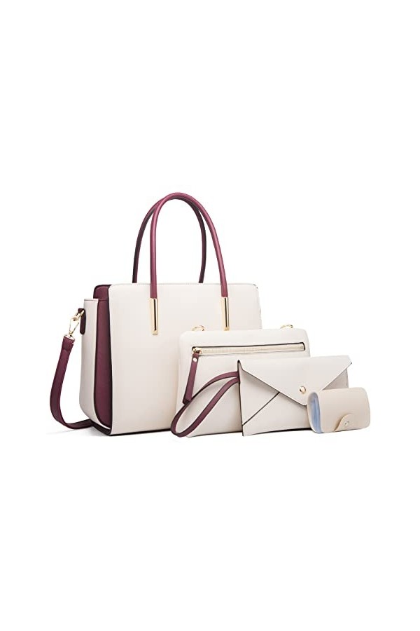 FANDARE Elégant Sac à Main Femme Sac à épaule Sac à bandoulière Ensemble 4 pièces Pochette Portefeuille Sacs Portés Sacoche S