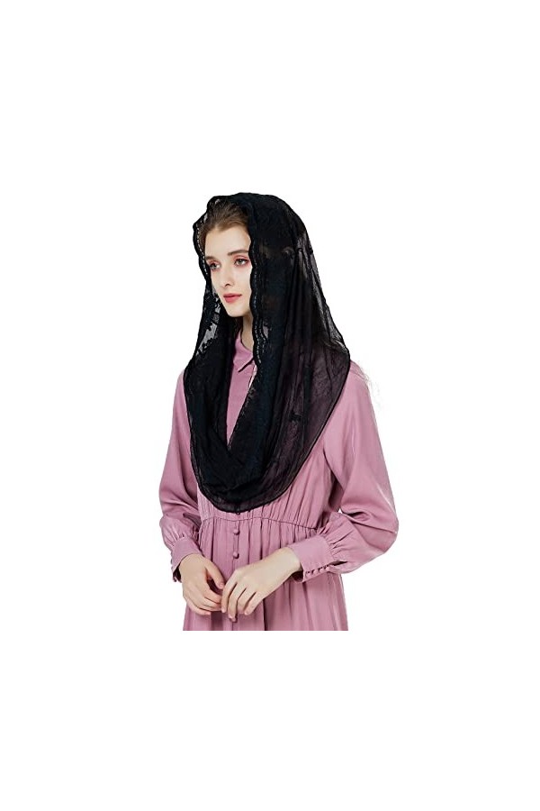 BEAUTELICATE Voile Déglise Mantille Catholique Foulard Écharpe En Dentelle Pour Femme Messe Latin Prier Ceremonie Mariage Bl
