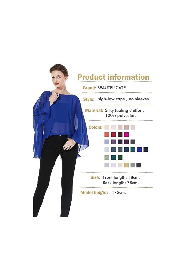 BEAUTELICATE Châle Étole En Mousseline de Soie Léger Cape Poncho Ample De Mariage D’été Soirée Femme Mariée Demoiselle dhonn