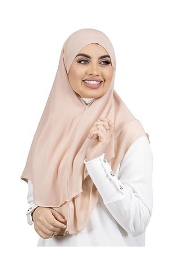 LAMISHIJAB® Hijab à enfiler effet khimar 2 voile à nouer sans épingles pour femme musumane voilée HE600 Noir 