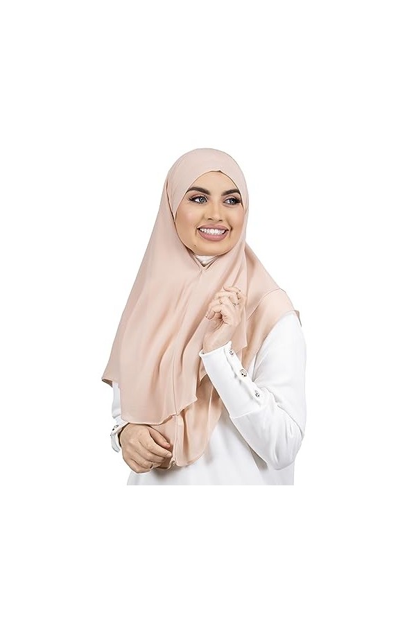 LAMISHIJAB® Hijab à enfiler effet khimar 2 voile à nouer sans épingles pour femme musumane voilée HE600 Noir 