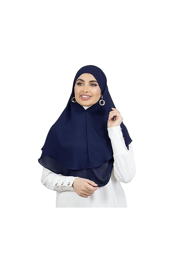 LAMISHIJAB® Hijab à enfiler effet khimar 2 voile à nouer sans épingles pour femme musumane voilée HE600 Noir 