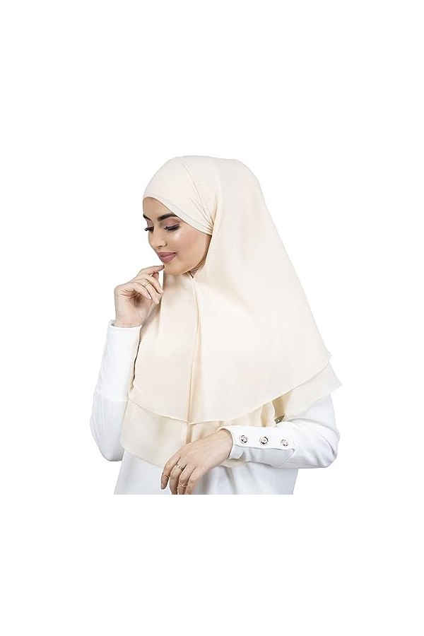 LAMISHIJAB® Hijab à enfiler effet khimar 2 voile à nouer sans épingles pour femme musumane voilée HE600 Noir 
