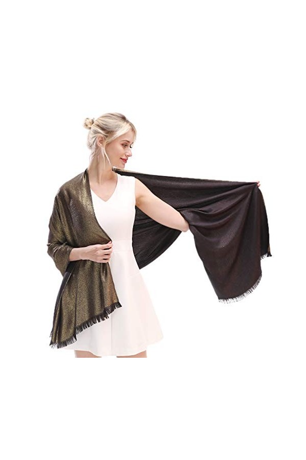 KAVINGKALY Écharpe douce pour femmes en pashmina et châles et drapés aux couleurs chatoyantes pour les mariages Or-noir2 