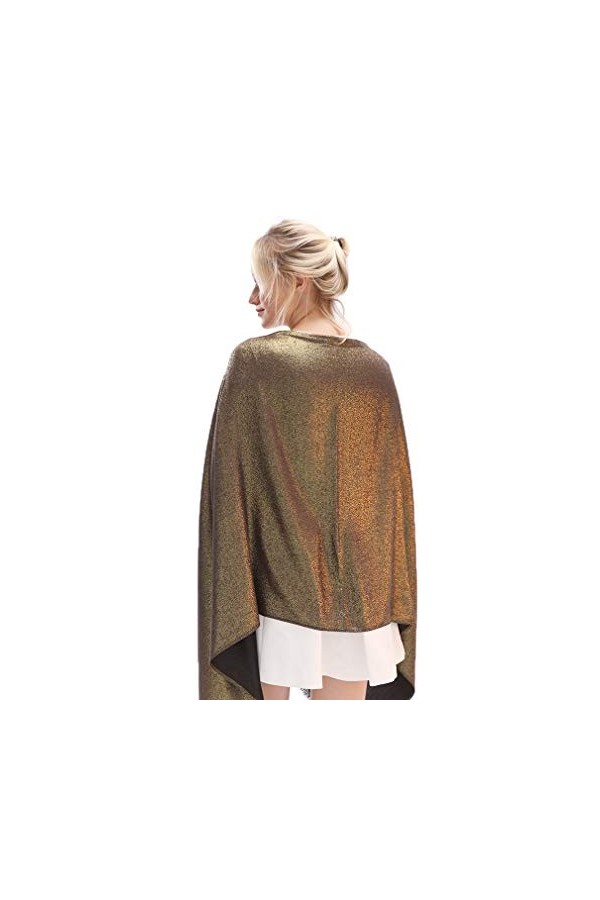 KAVINGKALY Écharpe douce pour femmes en pashmina et châles et drapés aux couleurs chatoyantes pour les mariages Or-noir2 