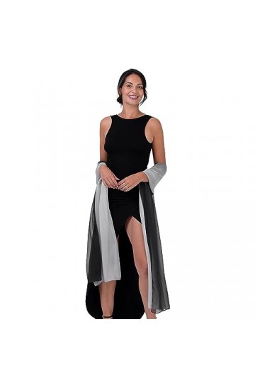 BlackButterfly Satin Soyeuse Mariée Mariage Sortie Soirée Chale Pashmina Portefeuille Noir - Argent, 60CM X 240CM 