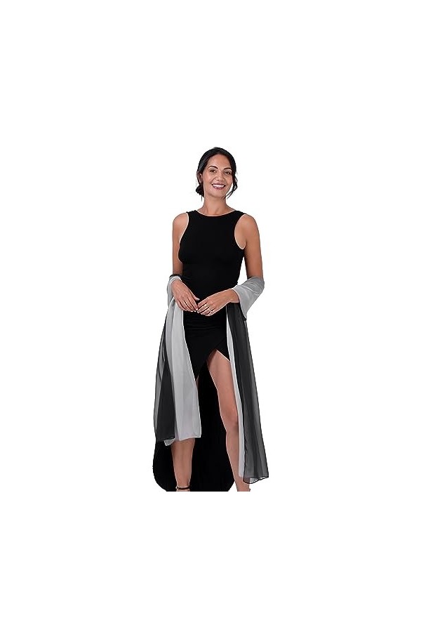 BlackButterfly Satin Soyeuse Mariée Mariage Sortie Soirée Chale Pashmina Portefeuille Noir - Argent, 60CM X 240CM