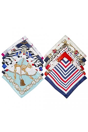 Comius Sharp 12 Pack Foulard Carré Femmes, Square Motif dImpression Satin de Soie Bandanas Cheveux Bandeau Mouchoir Echarpe 