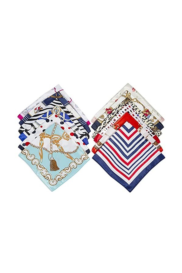 Comius Sharp 12 Pack Foulard Carré Femmes, Square Motif dImpression Satin de Soie Bandanas Cheveux Bandeau Mouchoir Echarpe 
