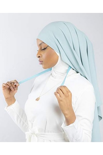 Hijab à enfiler avec bonnet à nouer en soie de médine Luxueux pour femme musulmane voilée HE700 Vert pastel 
