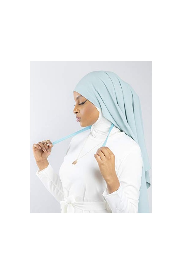 Hijab à enfiler avec bonnet à nouer en soie de médine Luxueux pour femme musulmane voilée HE700 Vert pastel 