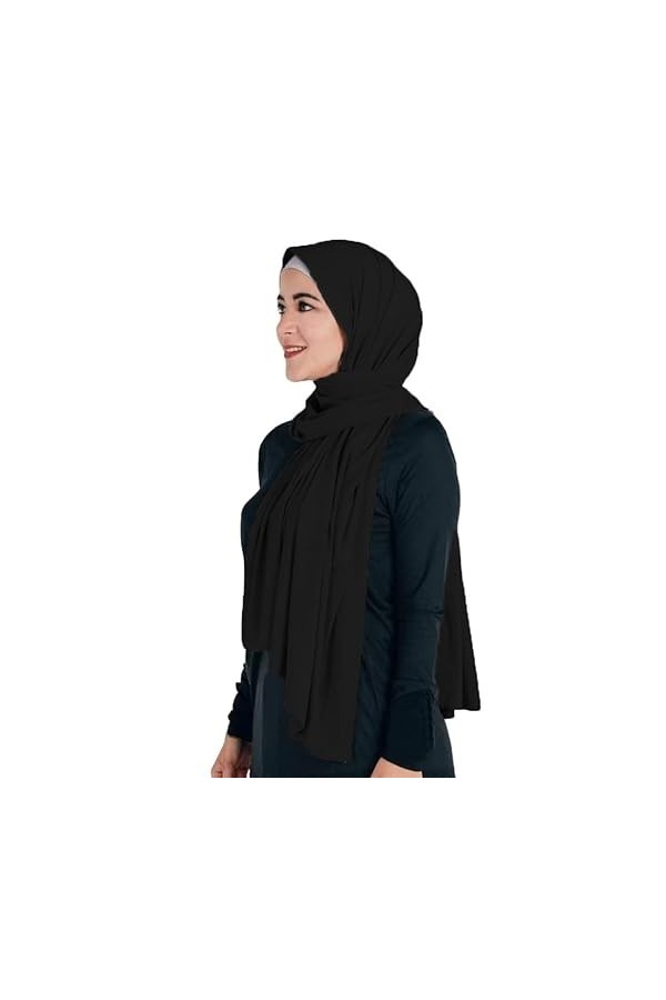 Lina & Lily Hijab Femme Foulard Écharpe Turban Châle Islamique, Tissu en Jersey Premium 180cm X 80cm Noir 