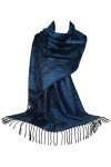 GFM® Écharpe ou châle élégant style pashmina en plumes de paon -bleu marine- PCKPASH-P1 