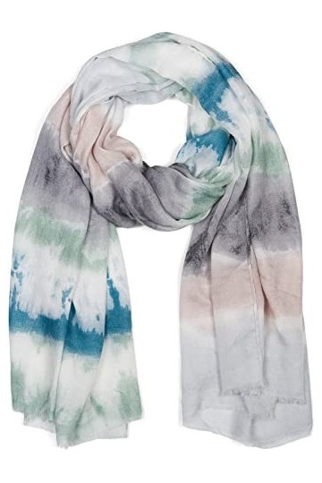 styleBREAKER Foulard femme à rayures batik multicolores et franges courtes, foulard léger, étole 01016216, couleur:Gris-vert-