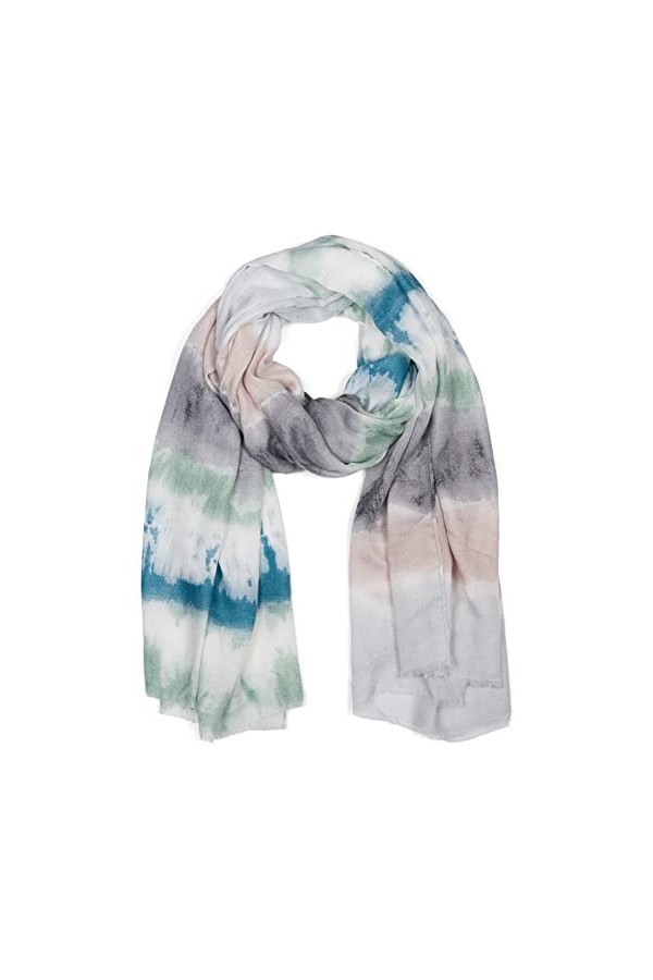 styleBREAKER Foulard femme à rayures batik multicolores et franges courtes, foulard léger, étole 01016216, couleur:Gris-vert-