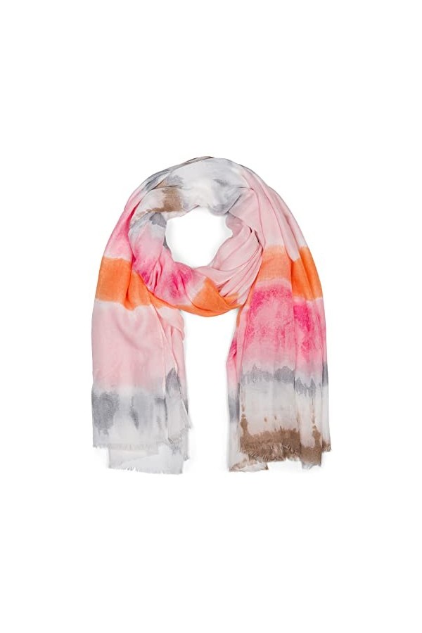 styleBREAKER Foulard femme à rayures batik multicolores et franges courtes, foulard léger, étole 01016216, couleur:Gris-vert-