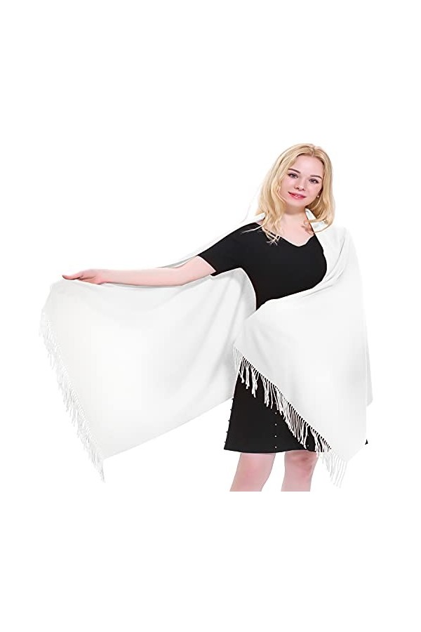 CJ Apparel Blanc Épaisse Solide Couleur Unie Conception Népalaise Châle écharpe étole Wrap Châles Pashminas Nouvelle