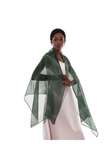 Foulard Echarpe Etole Femme Mariage Vert Écharpe Pashmina Fil Argenté Châle pour Robe de Soirée