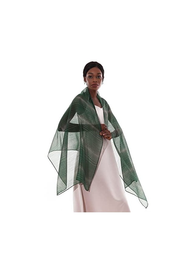 Foulard Echarpe Etole Femme Mariage Vert Écharpe Pashmina Fil Argenté Châle pour Robe de Soirée