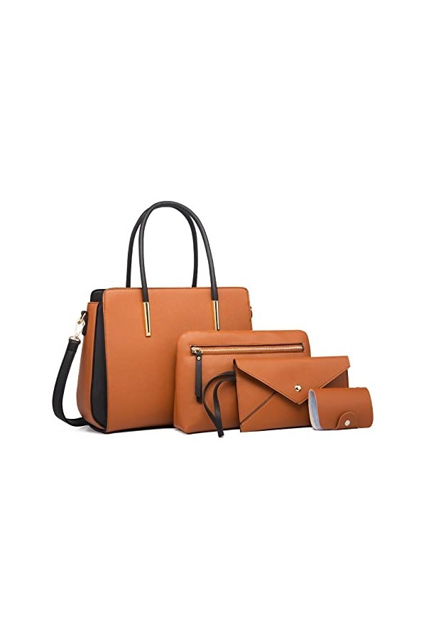 FANDARE Elégant Sac à Main Femme Sac à épaule Sac à bandoulière Ensemble 4 pièces Pochette Portefeuille Sacs Portés Sacoche S