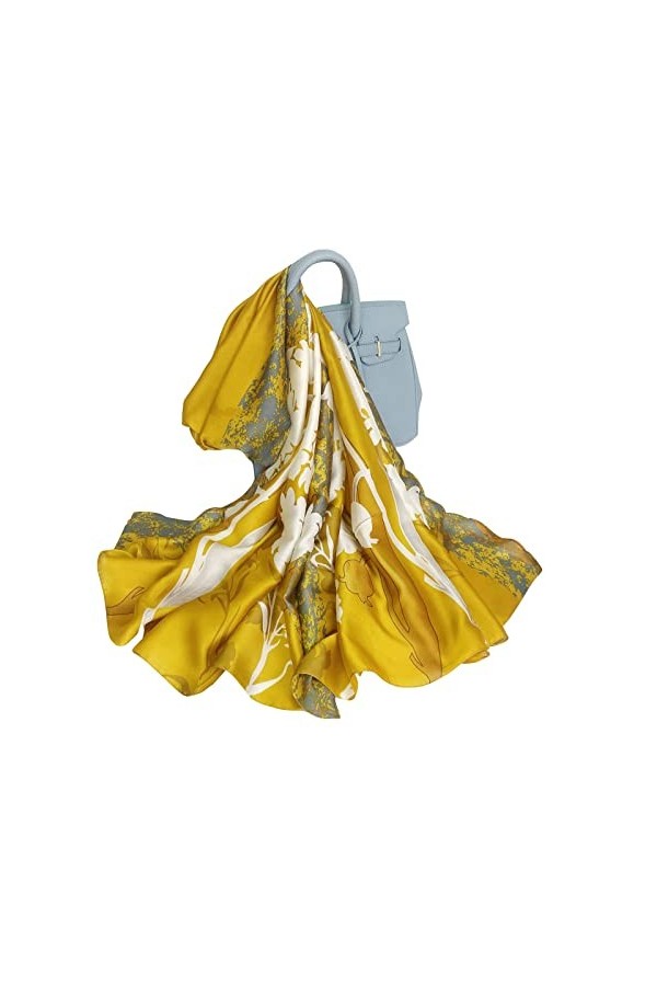 Silk Scarf Women Shawl Yellow Scarf Stain Neckerchief Head Wrap Thin Scarf Ladies Beach Shawl Vintage Bridal Chiffon Scarf