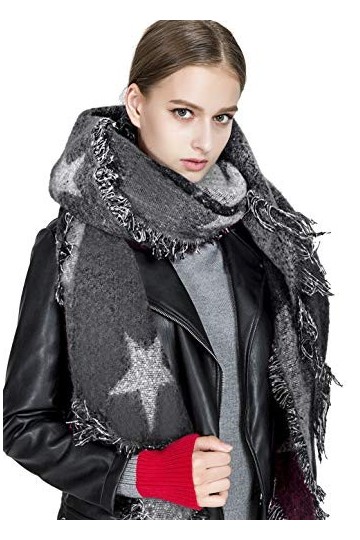 YJZQ Écharpe Femme Hiver étole Châle épais à étoile Géant Foulard avec Frange foulards Automne Hiver Écharpe Cachemire Multic