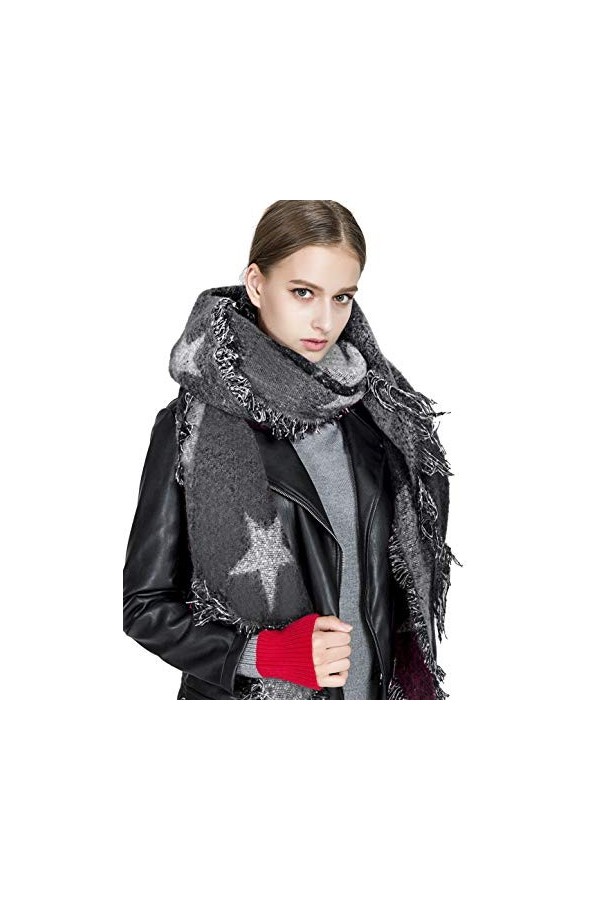 YJZQ Écharpe Femme Hiver étole Châle épais à étoile Géant Foulard avec Frange foulards Automne Hiver Écharpe Cachemire Multic