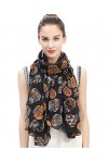 Lina & Lily Écharpe Foulard pour Femme Imprimé Crâne le jour de la morts Noir 