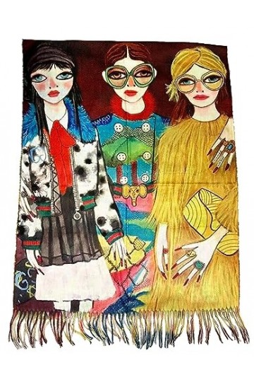 Écharpe dautomne XXL en coton - Écharpe de transition - Ange, fleurs, oiseau, viscose - Motif artistique, Femme, 71 x 180 cm