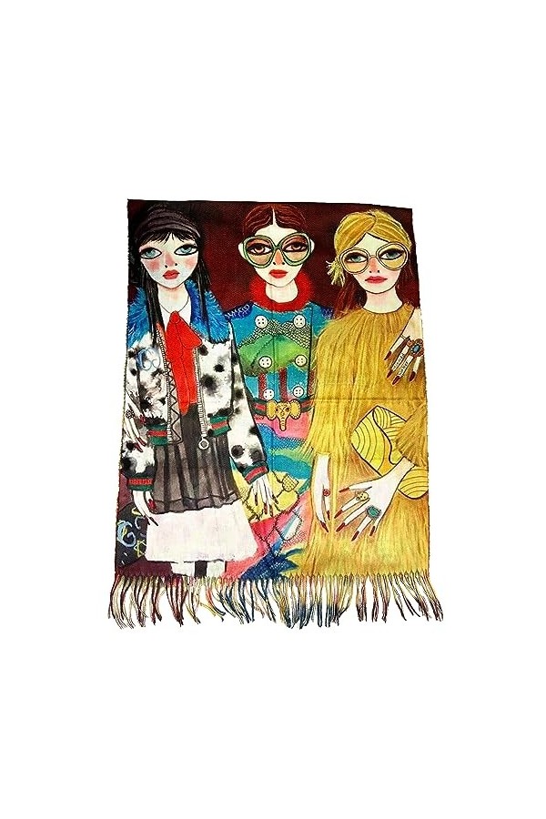 Écharpe dautomne XXL en coton - Écharpe de transition - Ange, fleurs, oiseau, viscose - Motif artistique, Femme, 71 x 180 cm