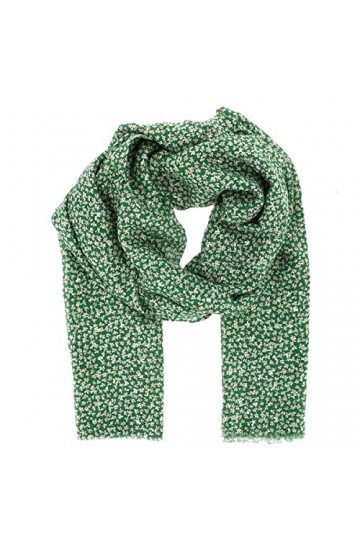 Foulard Femme Fleuri Vert et Doré 50% Coton et Viscose - Foulard Mariage Liberty et Brillant Léger Long et Rectangulaire 180c