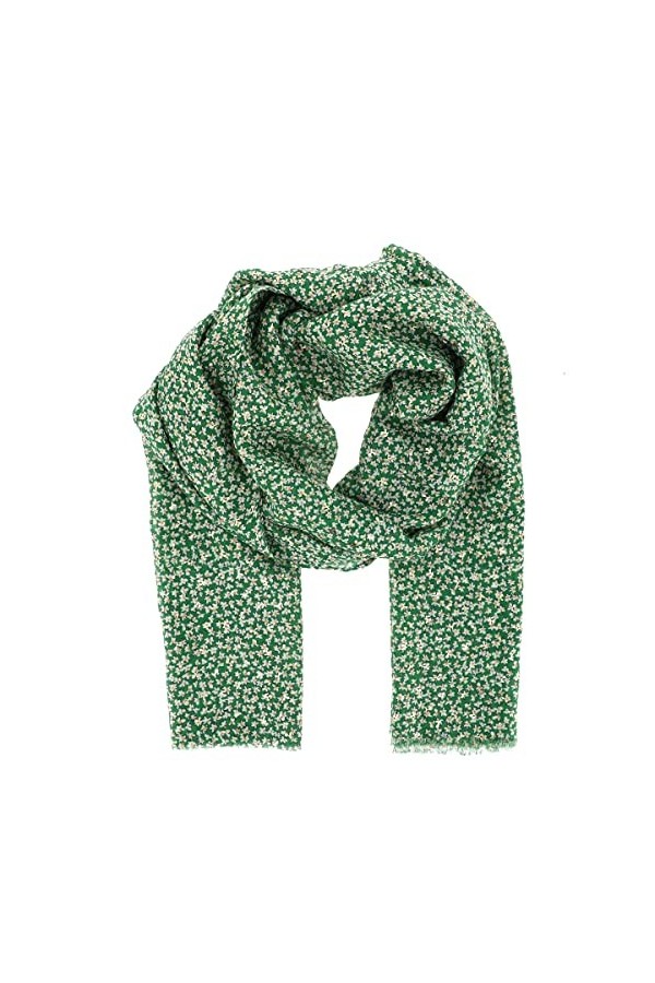 Foulard Femme Fleuri Vert et Doré 50% Coton et Viscose - Foulard Mariage Liberty et Brillant Léger Long et Rectangulaire 180c