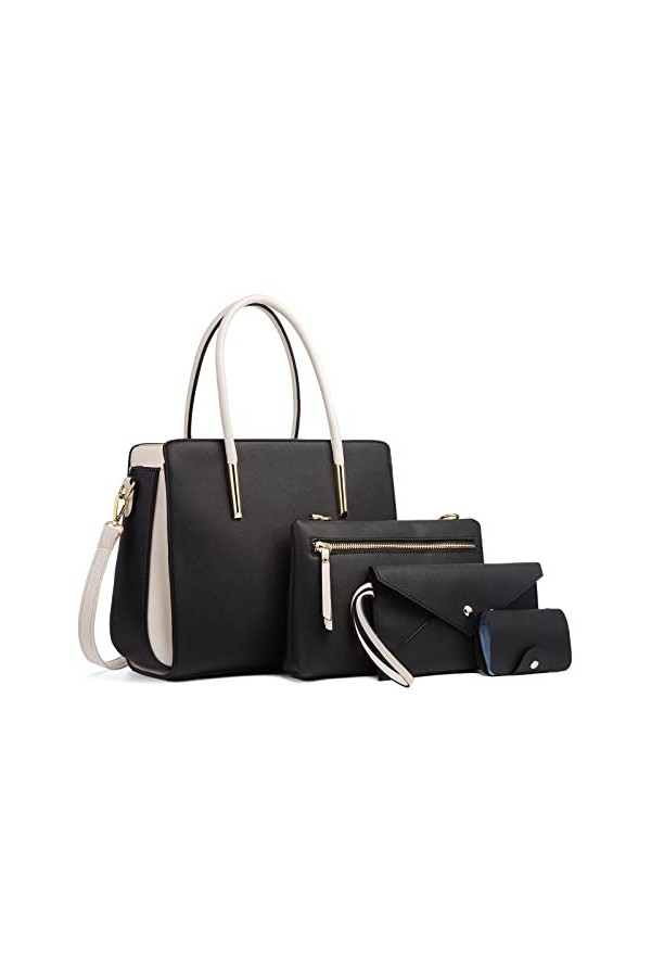 FANDARE Elégant Sac à Main Femme Sac à épaule Sac à bandoulière Ensemble 4 pièces Pochette Portefeuille Sacs Portés Sacoche S