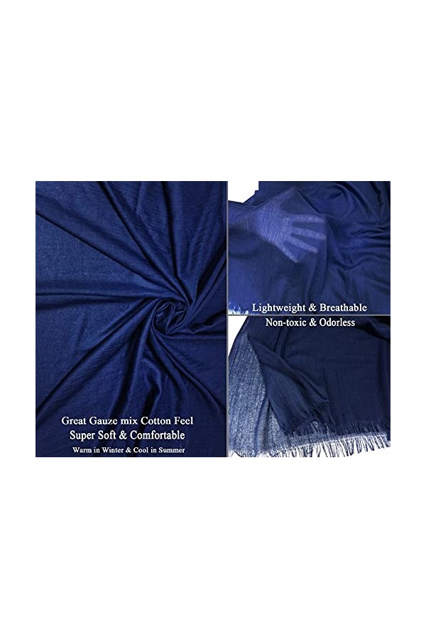Foulard dété léger pour femme en gaze - 190 x 109 cm, Navy1., Large