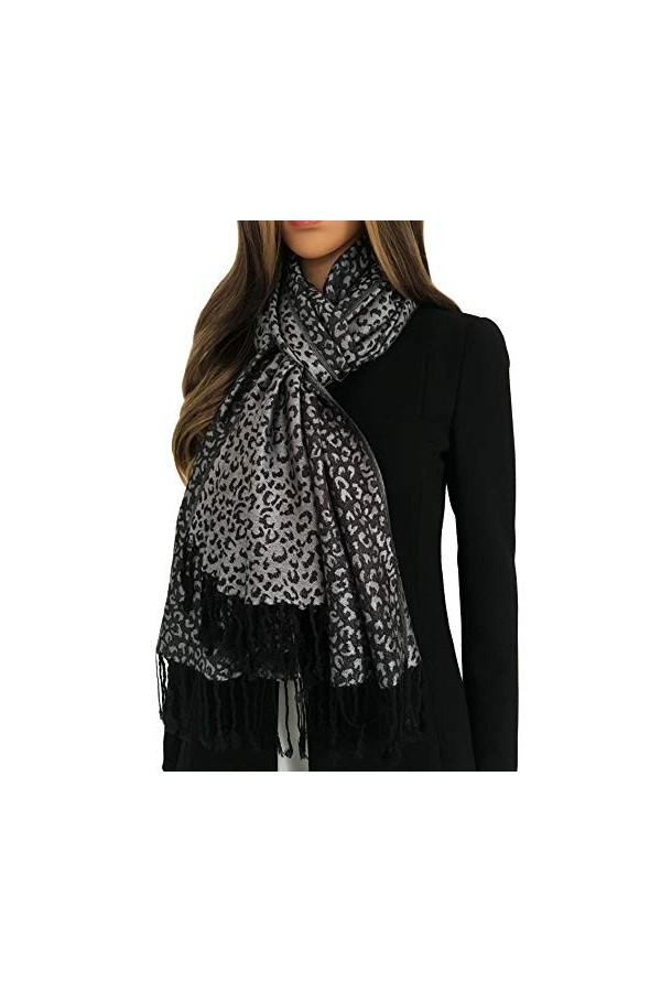 Foulard pour femme imprimé léopard – Cadeau imprimé léopard en soie, pashmina grande et longue écharpe pour femme, écharpe po