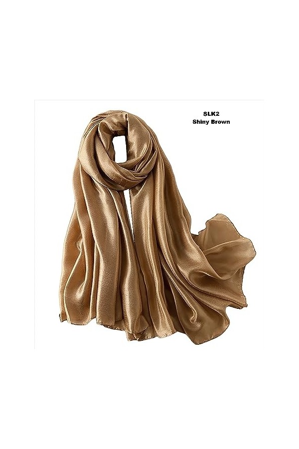 GFM® Écharpe de soirée en mousseline de soie pour mariage, demoiselles dhonneur, hijab -marron brillant- 88-SLK2-KEK 