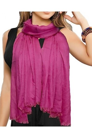 Écharpe légère en gaze longue pour femme, châle dété en lin uni 190 x 109 cm, fuchsia, taille unique