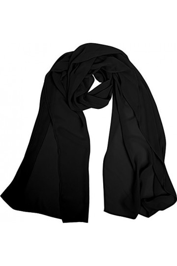 Angel-fashions Femme Doux Poids leger Mousseline de soie Chale Emballage Echarpe A vole Noir