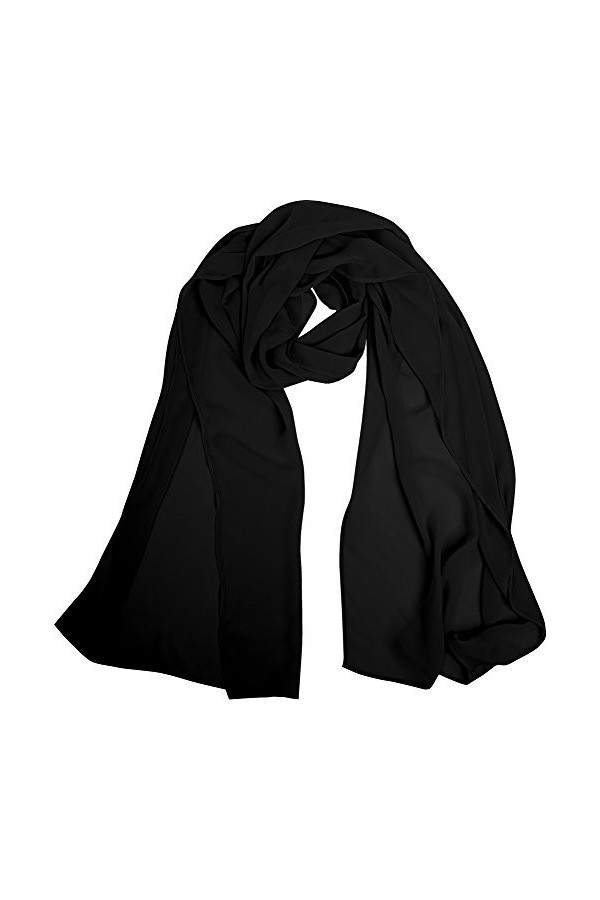 Angel-fashions Femme Doux Poids leger Mousseline de soie Chale Emballage Echarpe A vole Noir