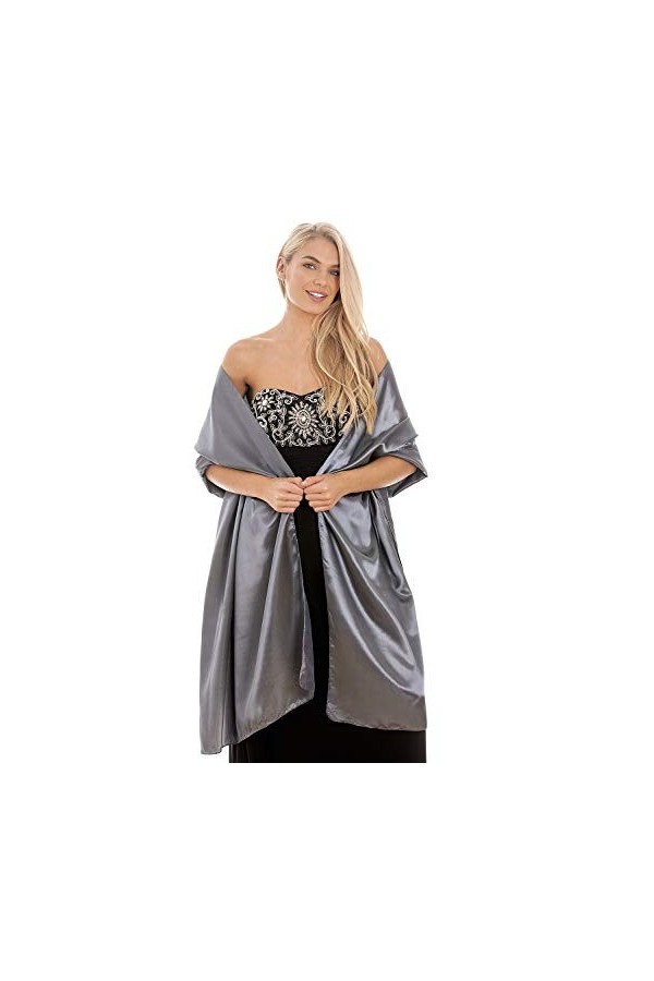Étole en satin pour mariage, châle, pashmina, écharpe pour demoiselles dhonneur Gris S-M