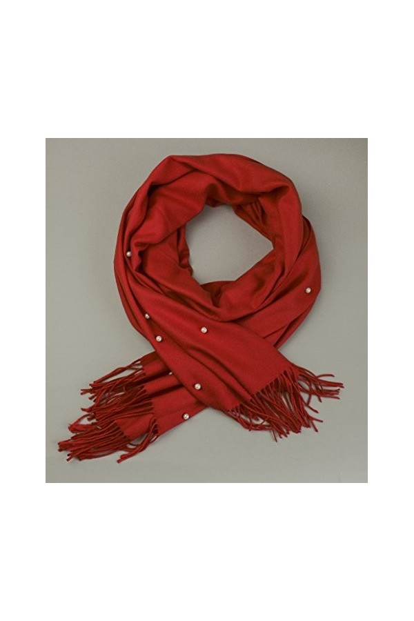 emartbuy Châle, Écharpe, Étole, Foulard De Luxe Décoré Avec Des Perles, Super Doux, Chaud, Confortable - Rouge