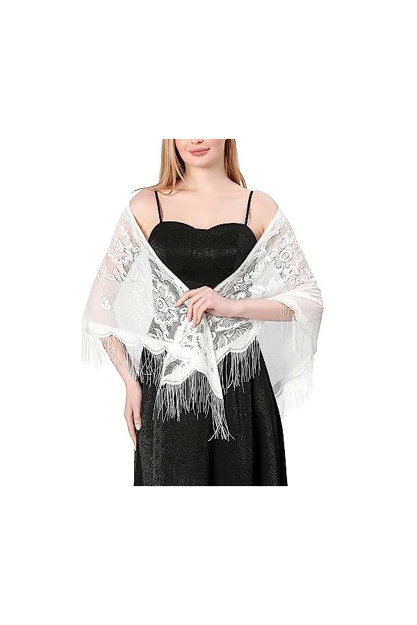 Ladiery Châle Pashmina, Blanc, 180×70 cm / 71" x 28" Femme