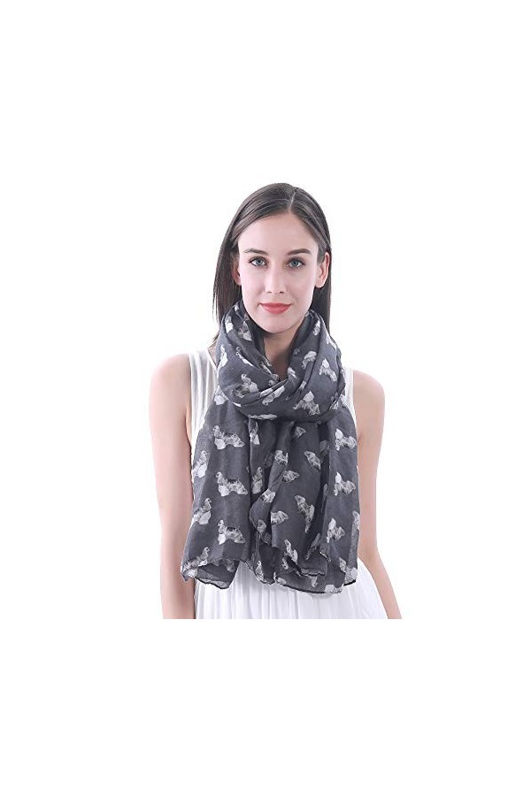 Lina & Lily Écharpe Châle Foulard Femme Bufanda Imprimé Chiens - Cocker Anglais Gris 