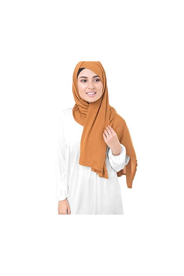 InEssence© Écharpe en jersey viscose marron citrouille épicée pour femme et fille Grande taille Hijab
