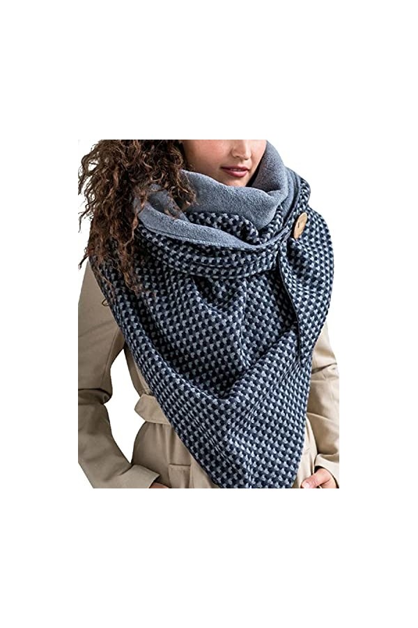 UMIPUBO Femmes Écharpe Triangle Hiver Châle Avec Bouton Chaud Enveloppe Douce Écharpes Foulard Imprimé Rétro Écharpe épaisse 