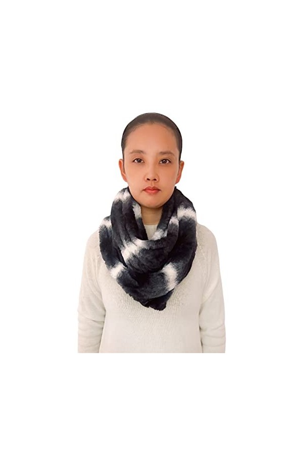 Lina & Lily Écharpe tube Infinity unisexe en fausse fourrure ultra douce, noir/blanc, taille unique