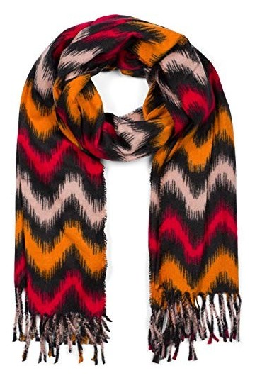 styleBREAKER Écharpe pour dames avec motif zigzag et franges colorées, étole dhiver chaude multicolore 01017133, couleur:Rou