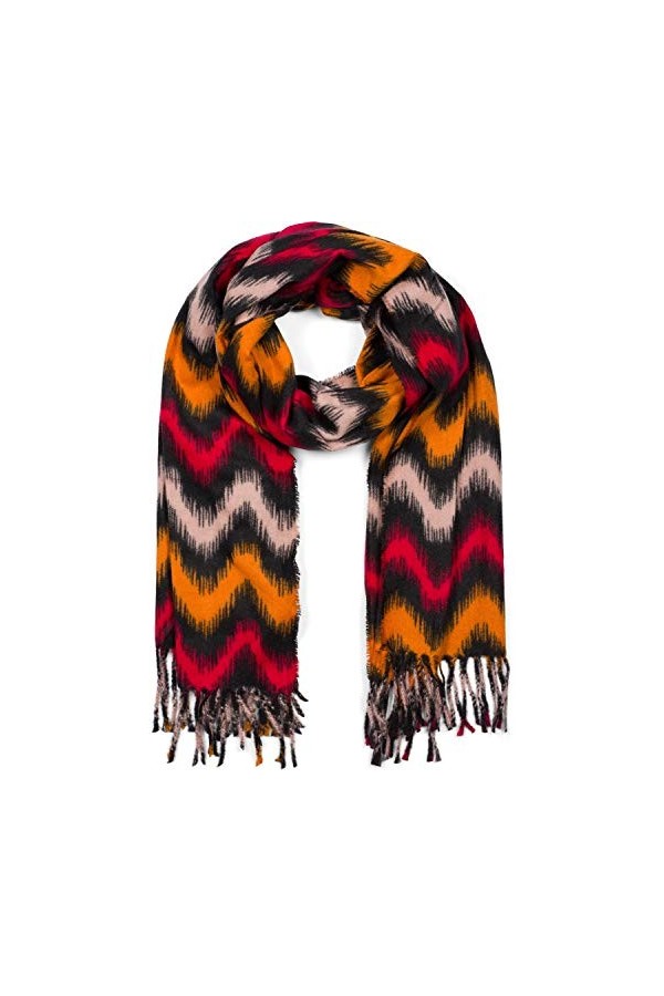 styleBREAKER Écharpe pour dames avec motif zigzag et franges colorées, étole dhiver chaude multicolore 01017133, couleur:Rou