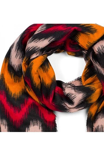 styleBREAKER Écharpe pour dames avec motif zigzag et franges colorées, étole dhiver chaude multicolore 01017133, couleur:Rou