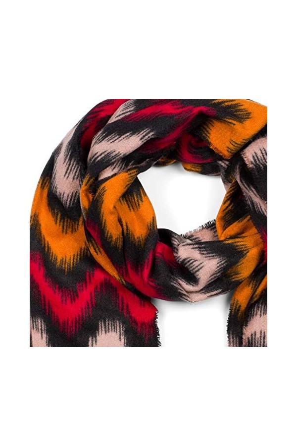 styleBREAKER Écharpe pour dames avec motif zigzag et franges colorées, étole dhiver chaude multicolore 01017133, couleur:Rou